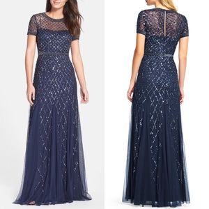 Adrianna Papell Cap Sleeve Beaded Gown